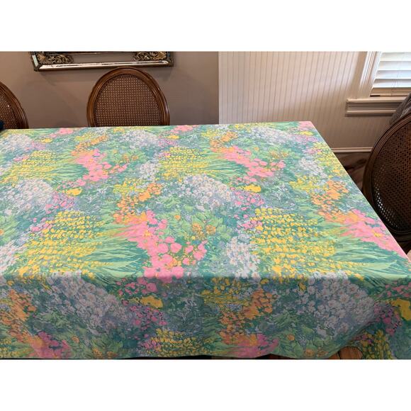 Vintage Pastel Floral Print Tablecloth Monet Palm Beach 60s Vibe - Picture 3 of 5